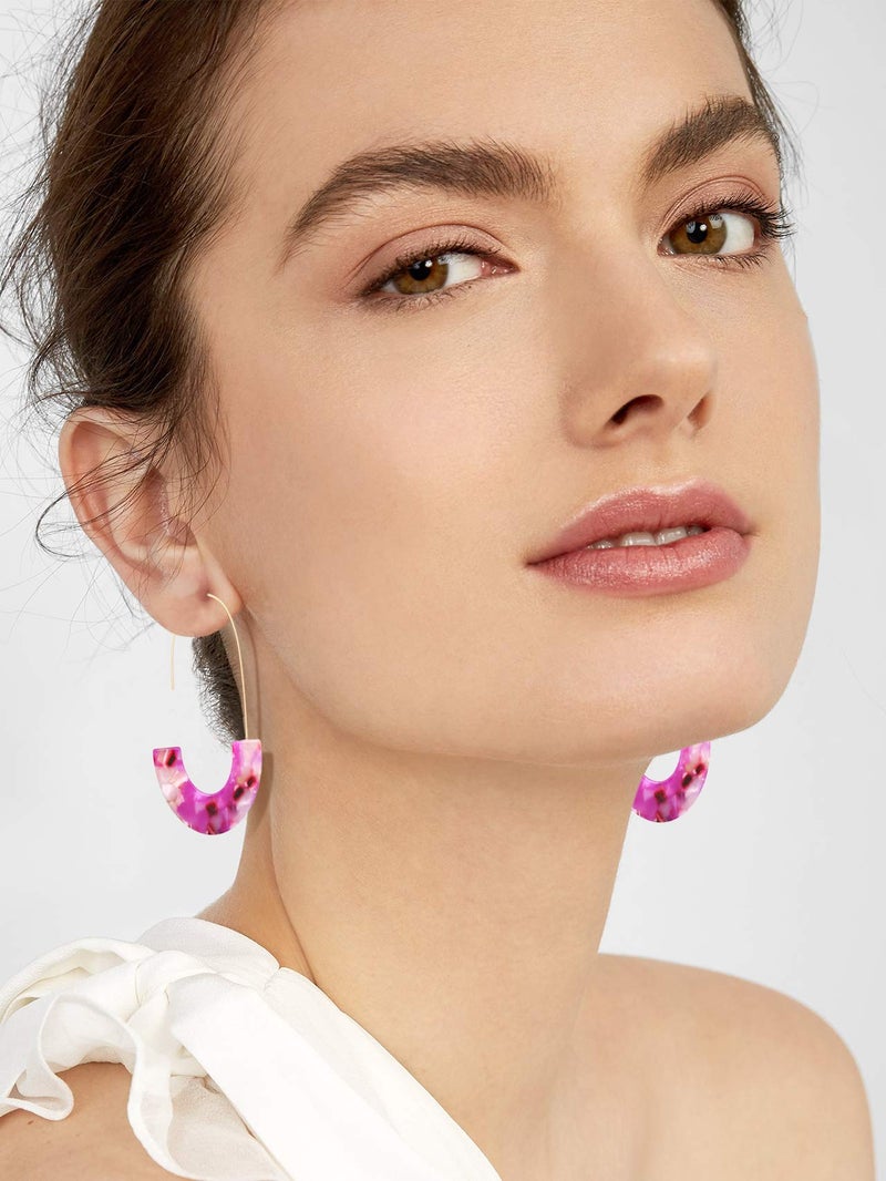 MOLOCH Acrylic Earrings Statement Tortoise Hoop Earrings Resin Wire Drop Dangle Earrings Fashion Jewelry For Women (pink) - Image 3